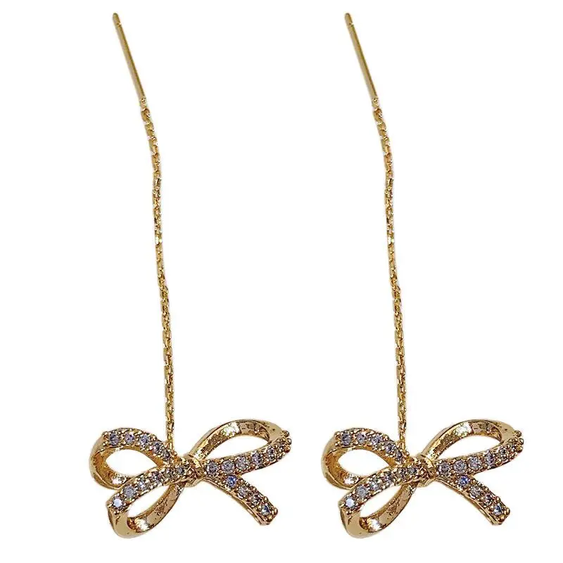 

S925 sterling silver bow earrings long earrings