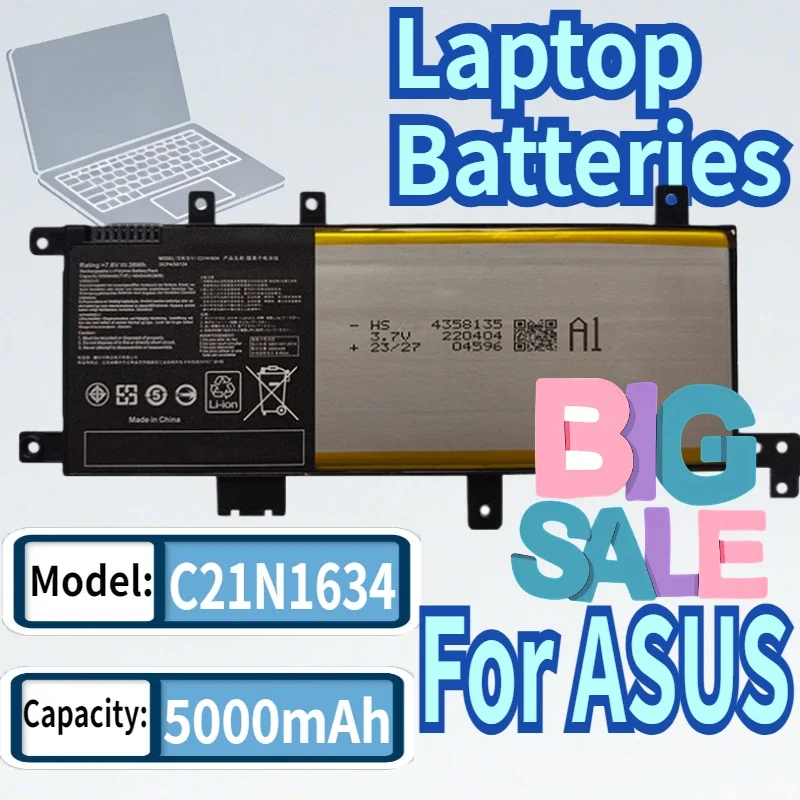SWZY SWZY 7.6V 5000mAh For ASUS C21N1634 A580U/B R/X542U FL5900L FL8000U Notebook Battery