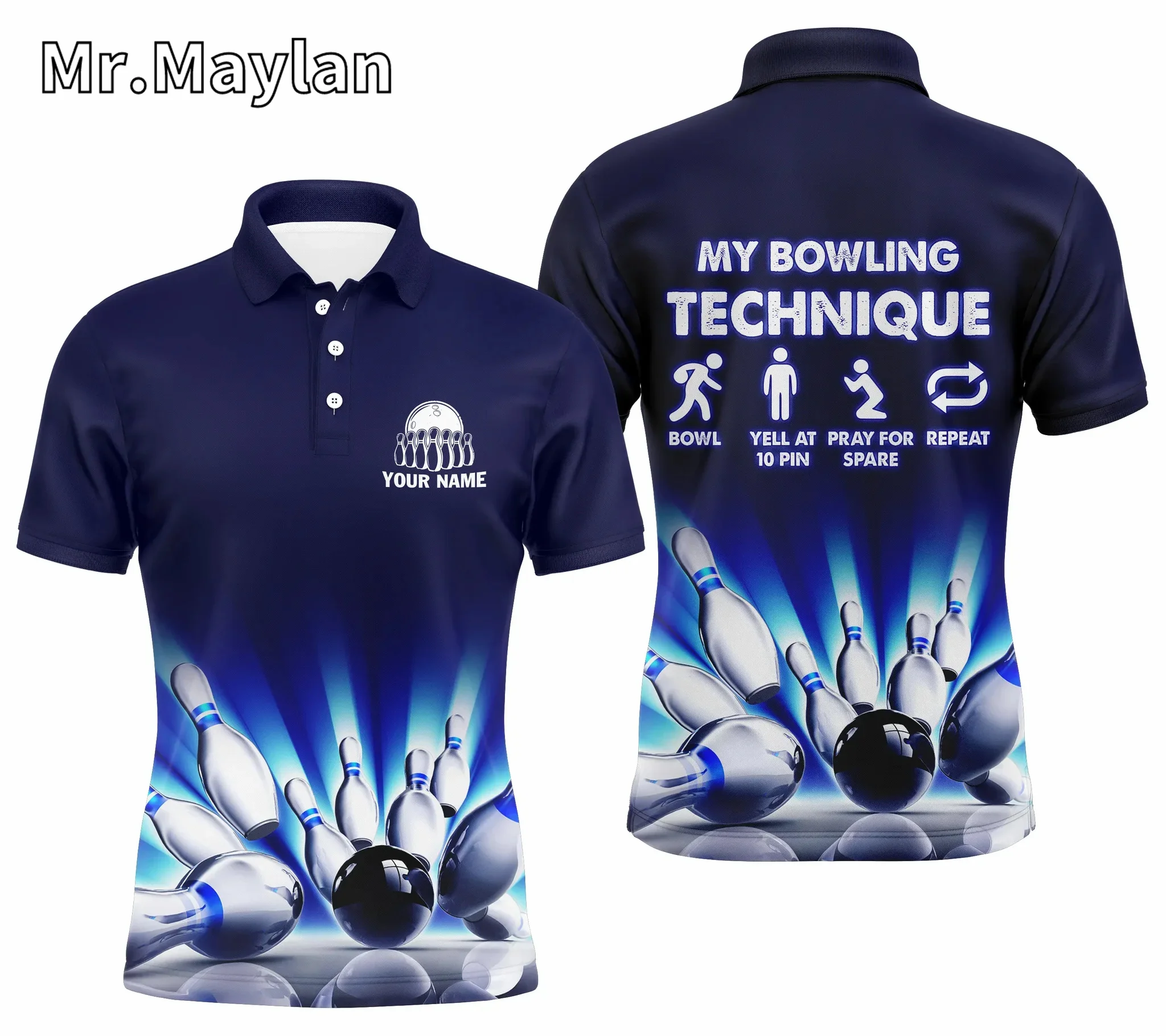 3D My Bowling Technique Custom Funny Bowling Polo Shirts For Men Personalized Team Bowling Jerseys Gift  for Bowling Lover Tops