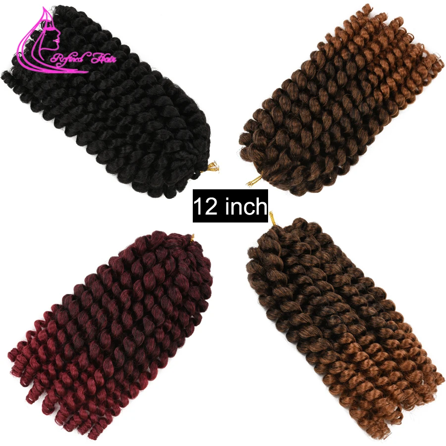 Ombre Braiding Hair Jumpy Wand Curl Crochet Braids Jamaican Bounce 8 12 inch Synthetic Hair Extensions for Women Brown Burgundy