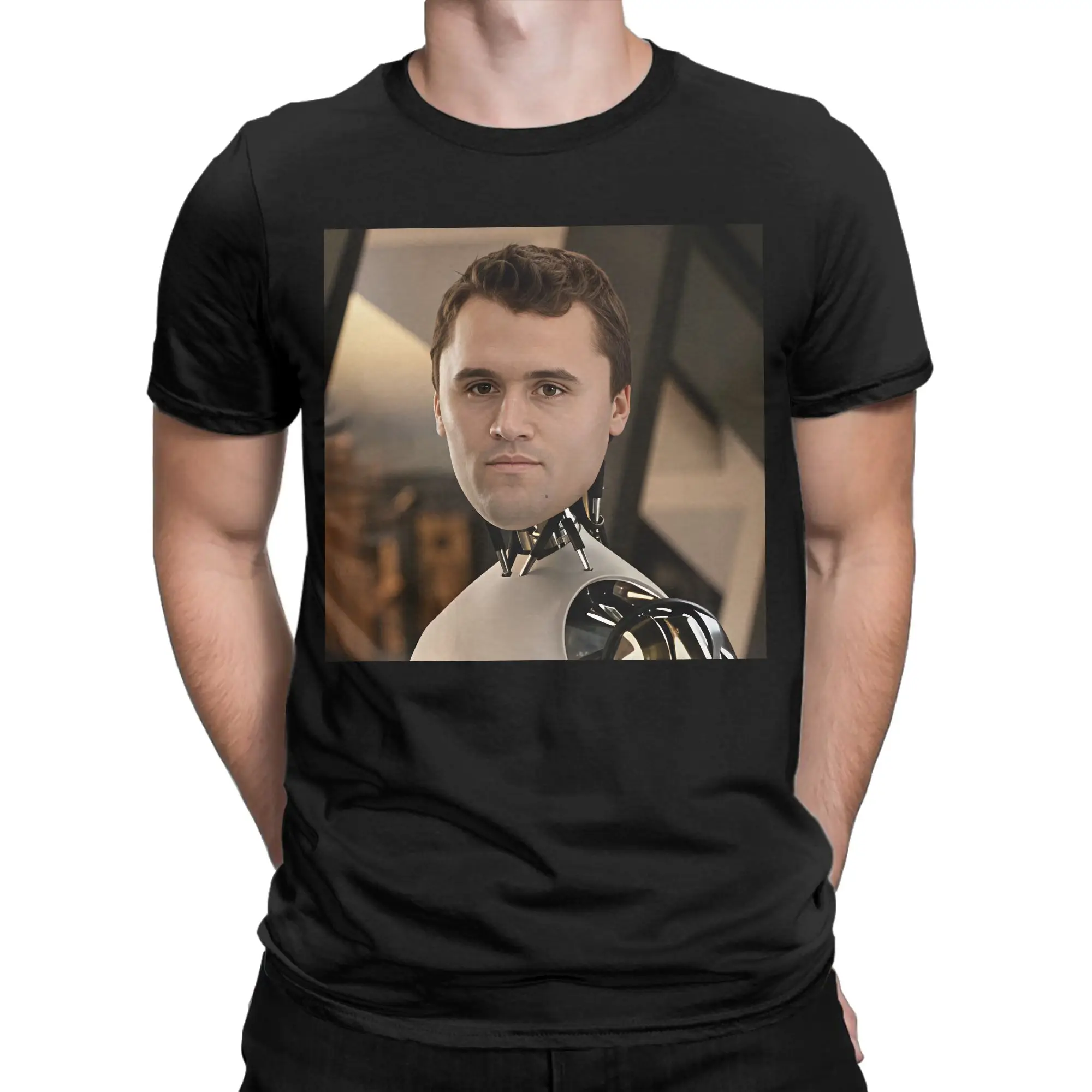 Charlie Kirk Cyborg Robot Mechanical Portrait Men's T Shirt Tee Shirt Short Sleeve Round Neck T-Shirt Pure Cotton Adult Clothing