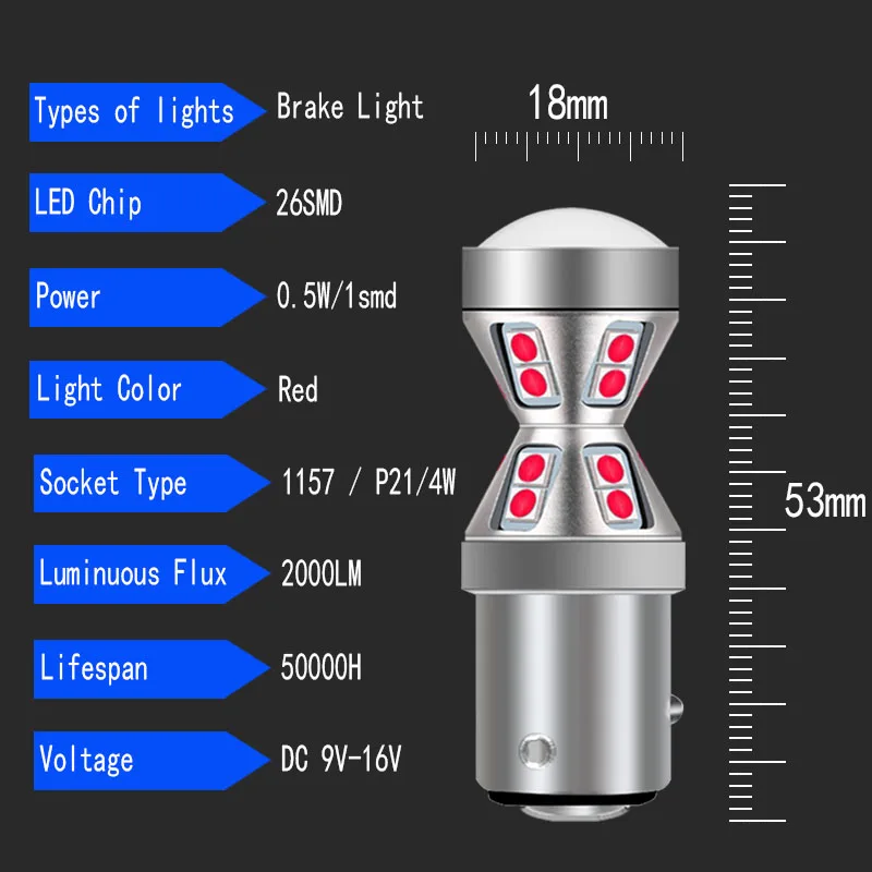 2PCS Canbus Error Free 1157 BAZ15D P21/4W 566 LED Bulbs Car Stop Lamp Brake Lights Super Bright DC 12V White Red For Peugeot 407