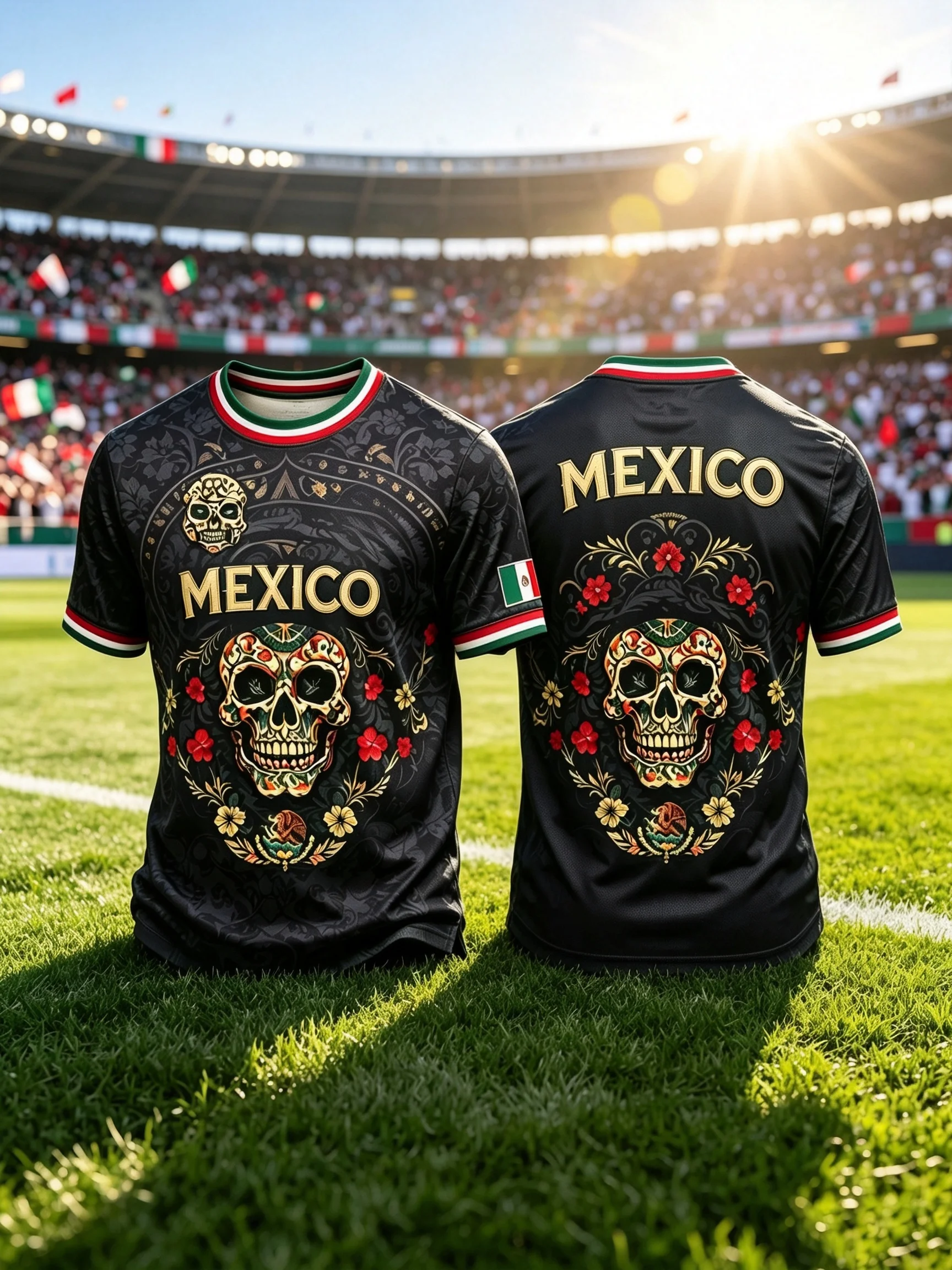 Men Mexico Day Of The Dead Skull Print Soccer Jersey Short Sleeve Quick‑Dry Football T‑Shirt Fans Sports Training Tops – Detail 2
