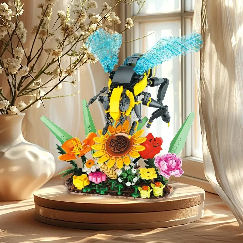 Insect Bee Model 750PCS Blocks set Compatible with Lego Floating Stand Floral Base STEM Toy Gift for Teen Women Nature Lovers - view 3
