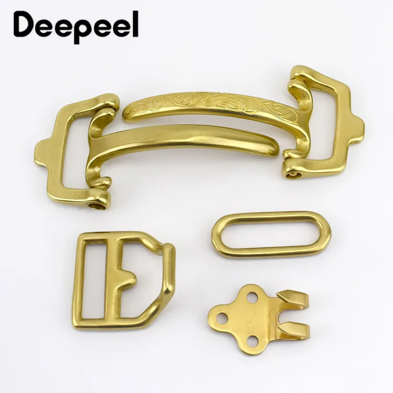 1Set=4Pcs Deepeel Solid Brass Belt Buckle Cavalry Metal Buckles DIY Handmade Craft 38mm Belts Hardware Material Accessory