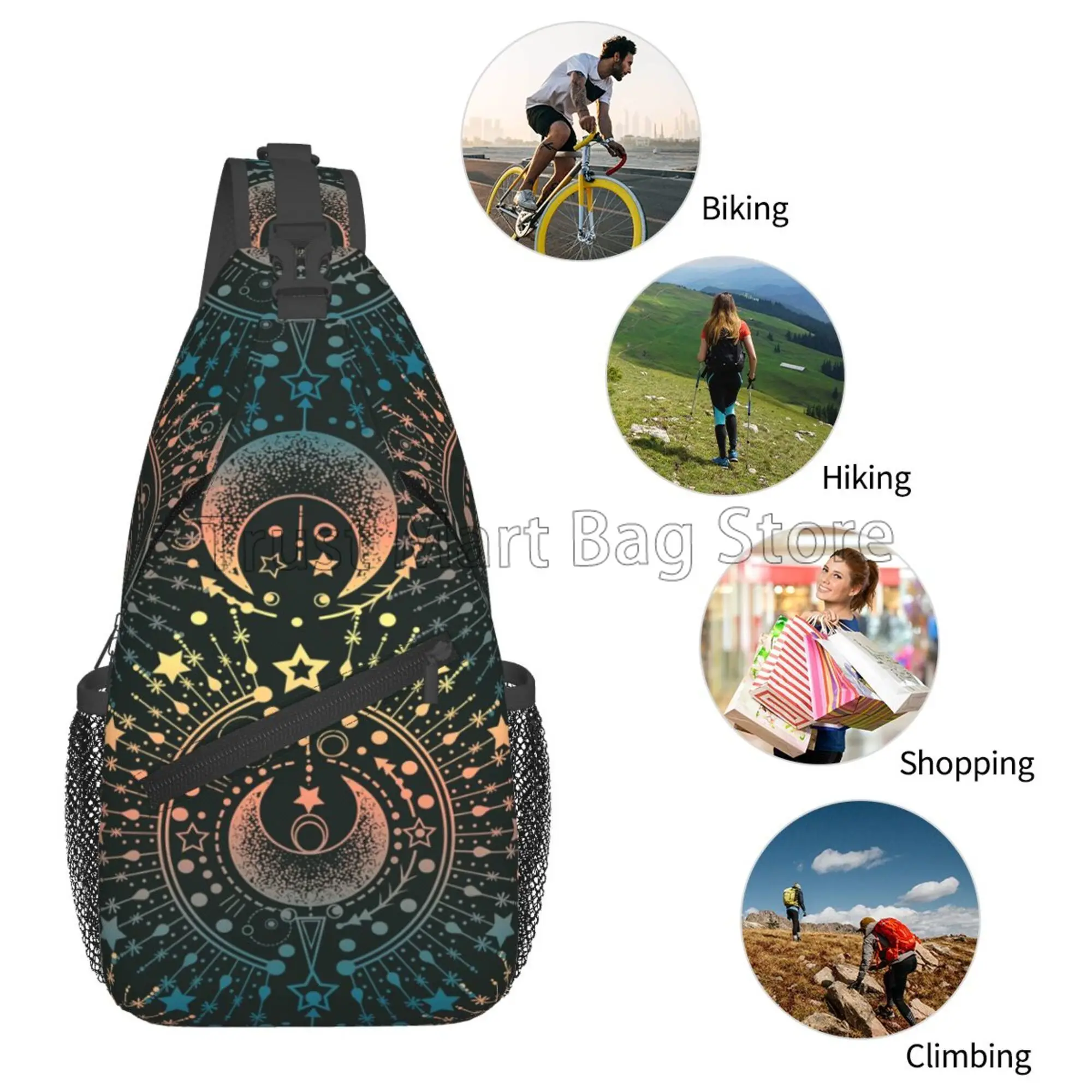 Star Sling Bag Travel Sling Backpack Women Men Casual Shoulder Daypack Lightweight Chest Bag for Sports Running Cycling Fitness