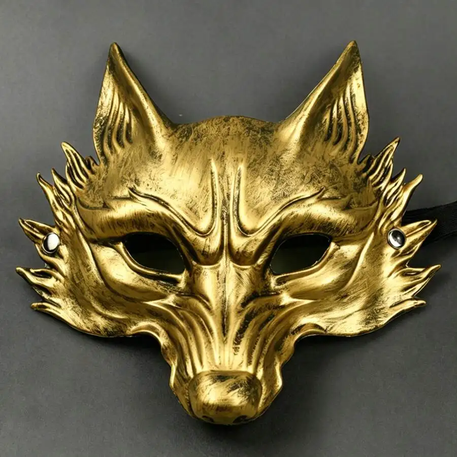

Adult Wolf Mask Halloween Werewolf PU Half Face Masquerade Costume With Teeth