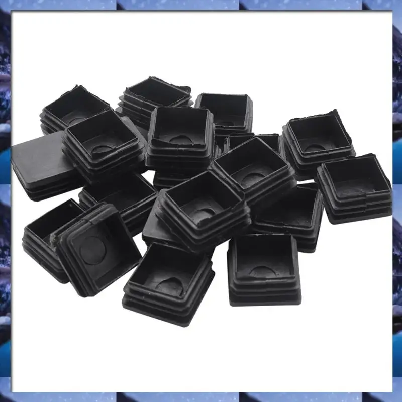 ABSU 20 stuks vierkante stoel tafelpoot voet rubberen hoezen beschermers 25 mm x 25 mm en 20 stuks plastic vierkante blinde eindkappen buisinser