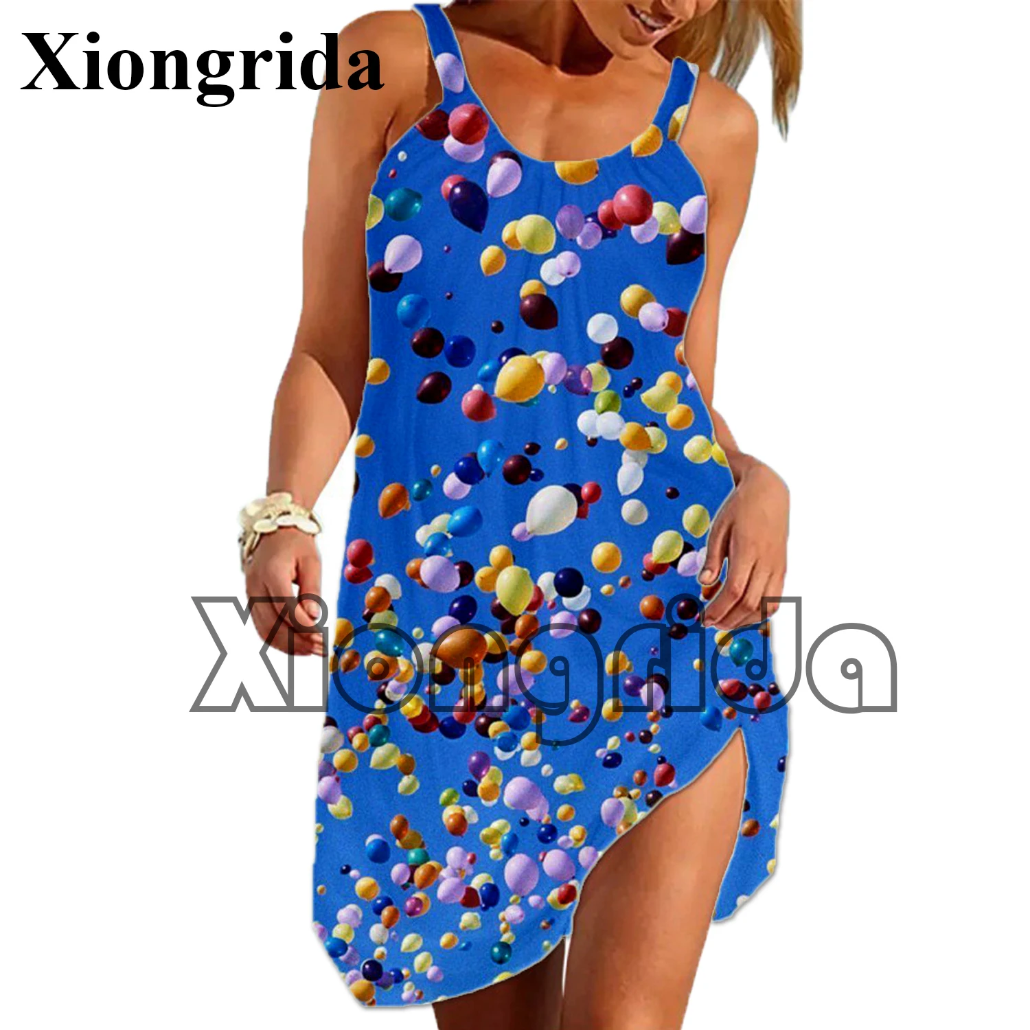 

Vintage Balloon Sling Dress Women Colorful Balloon Print Casual Sleeveless Sundress 3D Sexy Summer Fashion Beach Loose Dresses