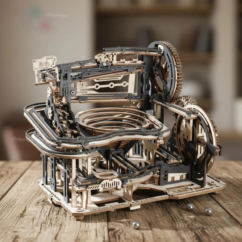 Chriyungel 3D en bois marbre course Puzzle bricolage modèle de construction Kits boule roulante piste casse-tête jeu cadeau pour adultes adolescents enfants