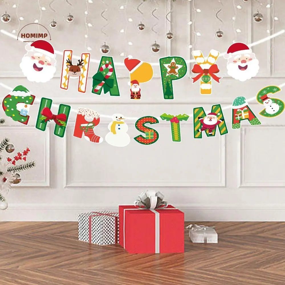 

Christmas Gift Paper Christmas Banner Decorative Funny Christmas Pull Flags Santa Claus Christmas Door Hanging Banner New Year