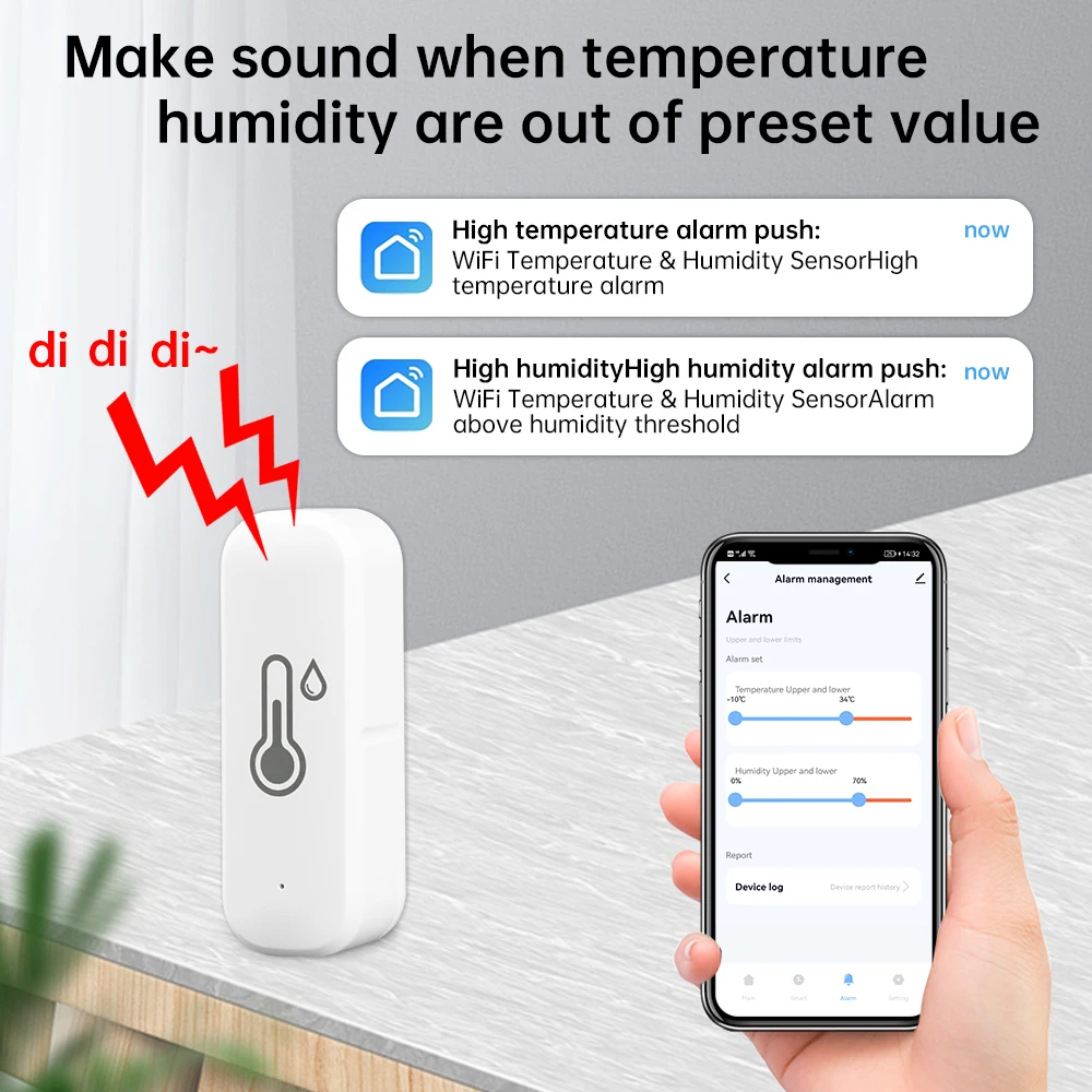 Tuya Wifi Smart Temperature Humidity Sensor Indoor Thermomete Monitoring Controller Smart Life Works With Alexa Google Home