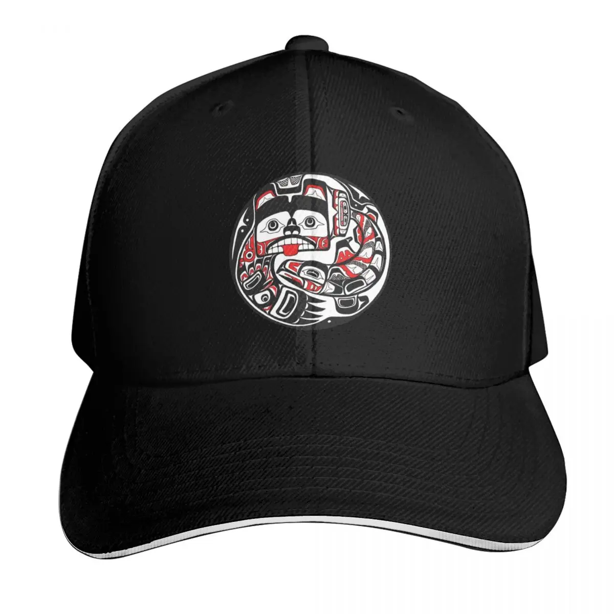 

Tlingit style Bear and Salmon PNW Native art Baseball Cap hard hat black Trucker Cap Dropshipping Hats For Men Women's