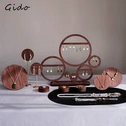 Jewelry Display Rack Walnut Veneer Vintage Multi-round Earring Rack Necklace Plate Jewelry Display Shooting Props