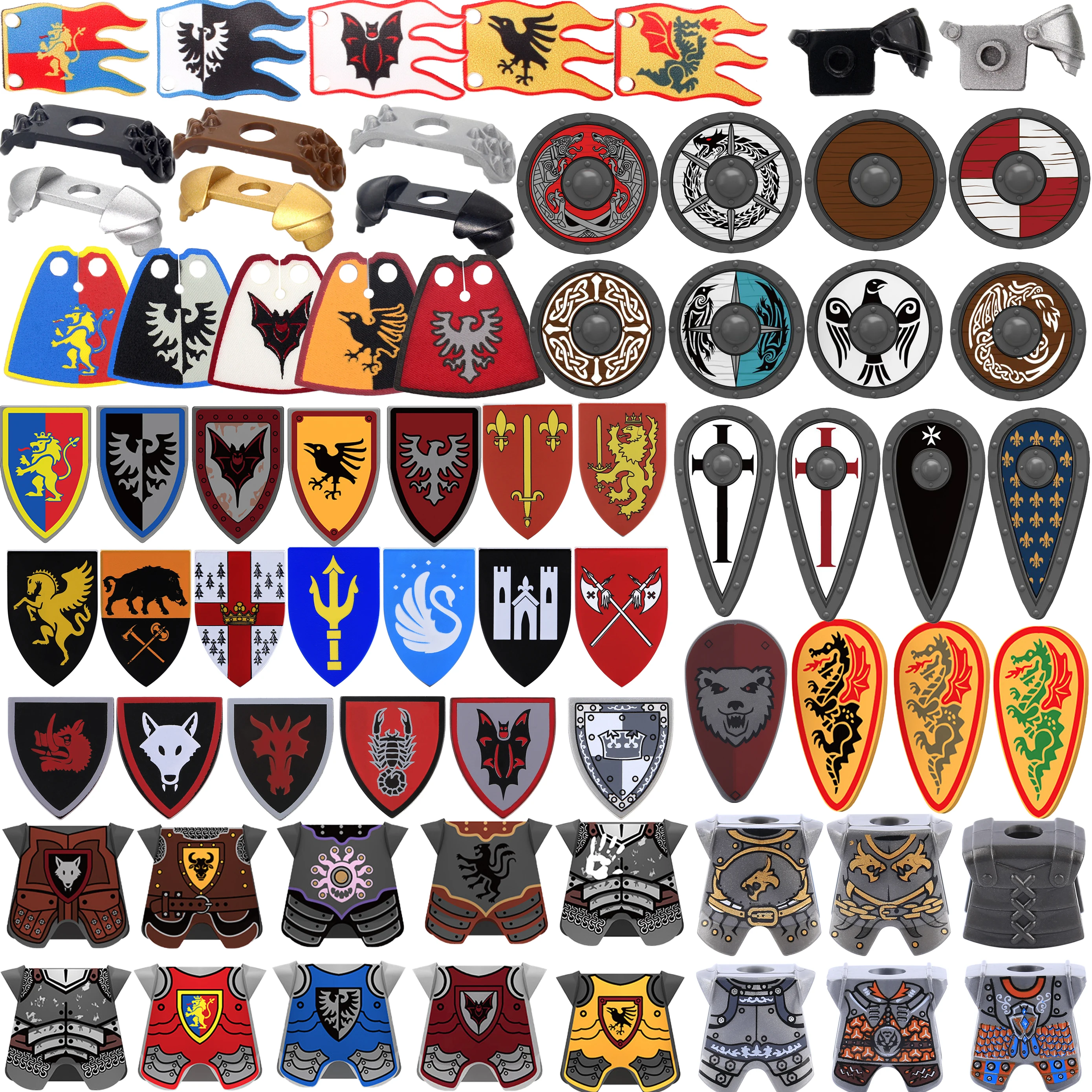 MOC Medieval Knights Armor Vest Shields Building Blocks Lion Soldiers Accessories Bricks Toys Compatible Kids Gift