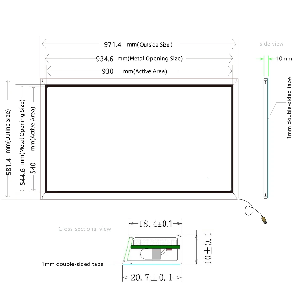 Custom 930x540mm IR Touch Screen Panels,Infrared Multi Touch Frame overlay kit  (no glass)