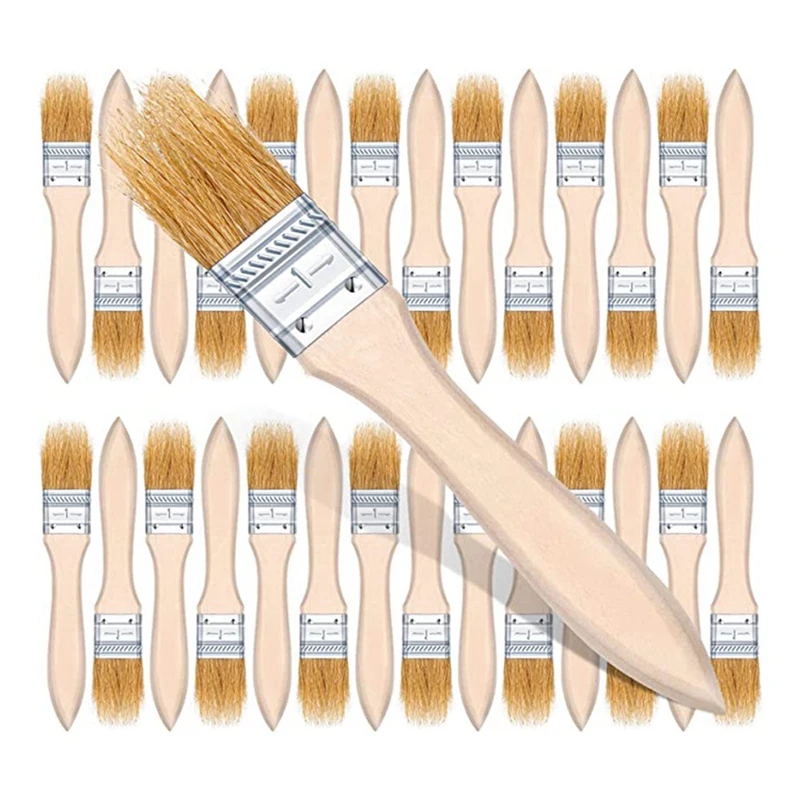 100Pcs 1 Inch Chip Paint Brushes Bulk, Small Paint Brush Brick Stain Paintbrushes Bristle Wood For Acrylic Paint, Crafts