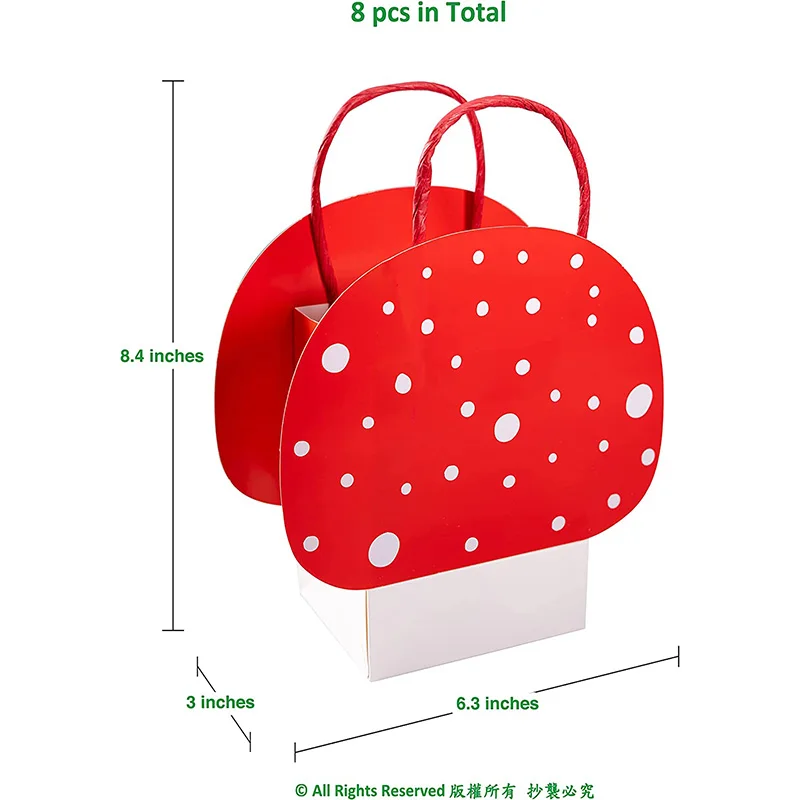 8Pcs Cute Red Mushroom Gift Candy Bag Mushroom Bag for Forest Jungle Wonderland Birthday Xmas Party Gift Bag For Kids Supplies