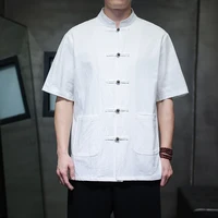 2025 Camisas de estilo chino para hombres Tradicional Kung Fu Tai Chi Traje Tang de manga corta Uniforme Camisa y blusas Chaqueta Ropa