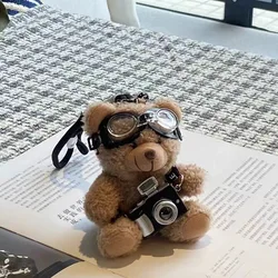 Cute Plush Camera Bear Pendant Cartoon Sweater Bears Stuffed Toys Bag Pendant Sunglasses Creative Car Key Ring Decoration Gifts