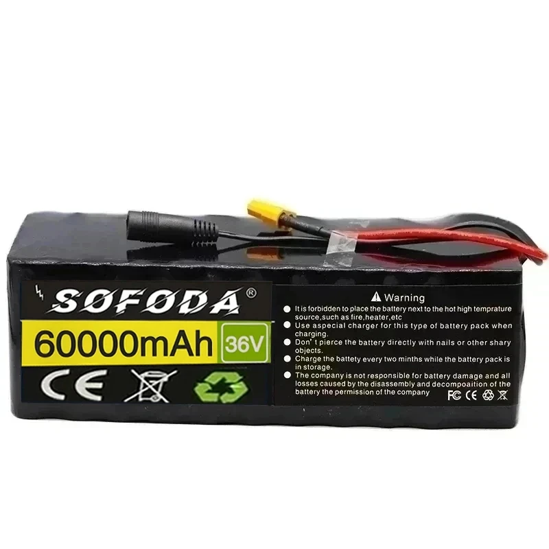 36V Battery 10S4P 60Ah Battery Pack 500W High Power Battery 42V 60000mAh Ebike Electric Bicycle xt60 BMS with Capacity Indicator