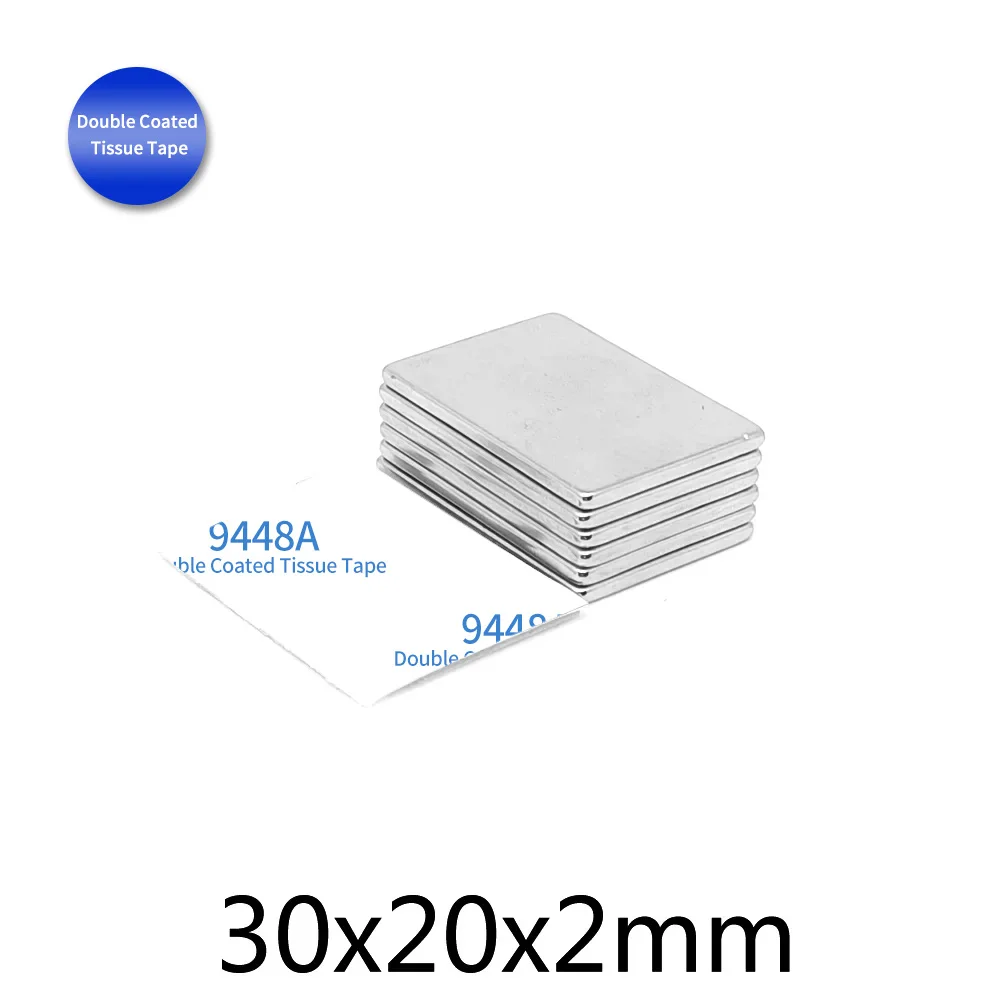 30X20X2mm Quadrate Rare Earth Neodymium Magnet With 3M Self - Adhesive 30*20*2 Strong Powerful Magnet 30x20x2