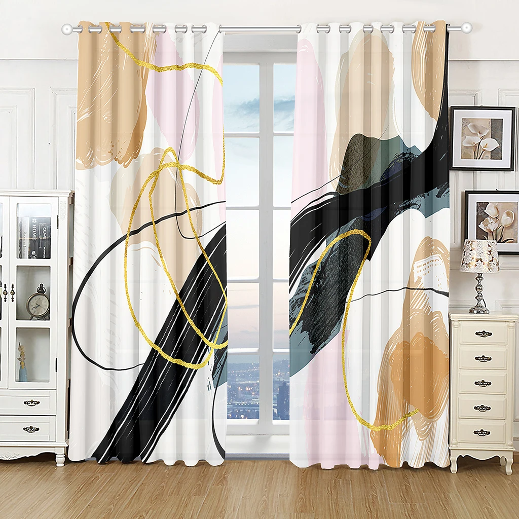 3D Cheap Modern Simple Style Polyester Thin Sunshade Curtains Luxury Living Room Bedroom Home Decor 2 Panels