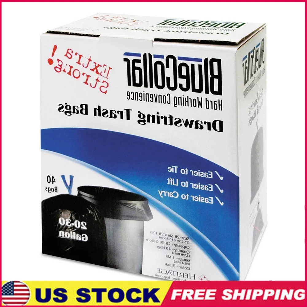 

Сверхмощные мешки для мусора на шнурке, 20-30 галлонов, толщина 1 мил, 30x34 дюйма, 40 шт., черные вкладыши для мусора, домашнее использование