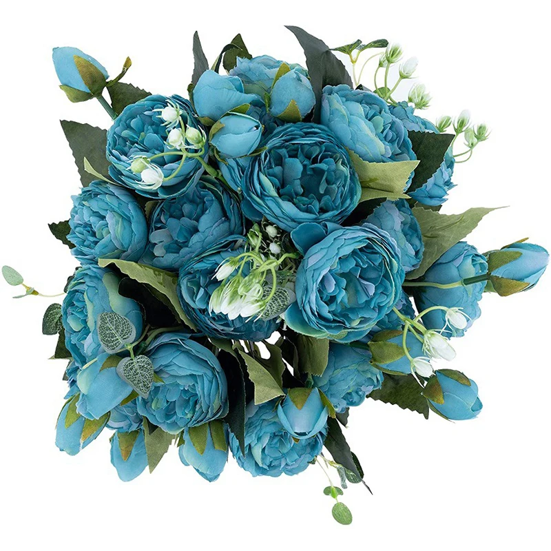 7 Head Blue Peonies Artificial Flowers Silk Bouquet Wedding  Christmas Table Decor Flower Arrangement Bloemen Boeket