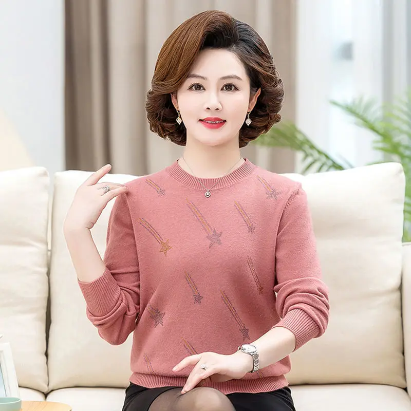 

Трикотаж, женская одежда, новый вязаный свитер для женщин, осень-зима, винтажный стиль, вязаный свитер для мам среднего возраста, пуловер, женские топы