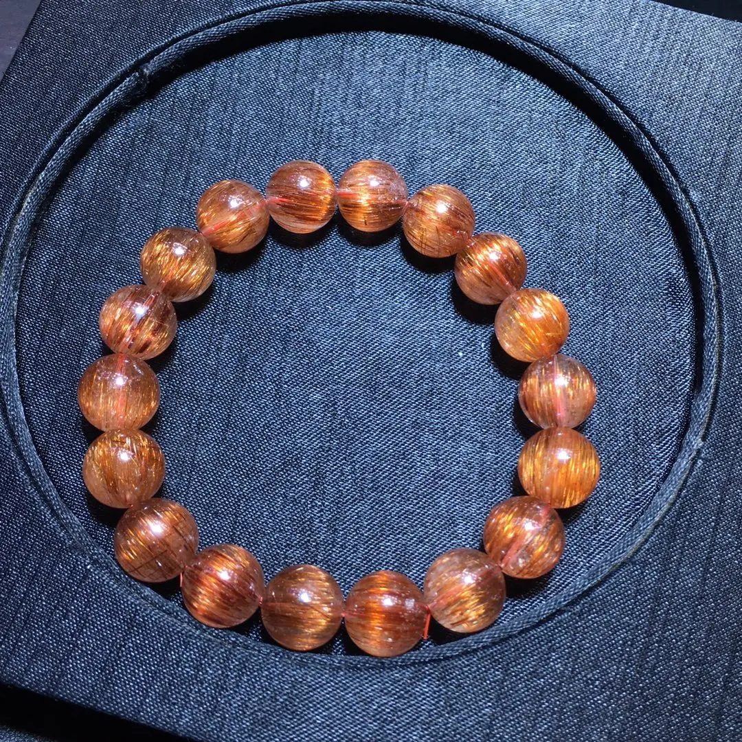 Natural Copper Rutilated Quartz Bracelet Cat Eye Genuine 11.2mm Titanium Women Men Round Beads Wealthy Stone Brazil AAAAA