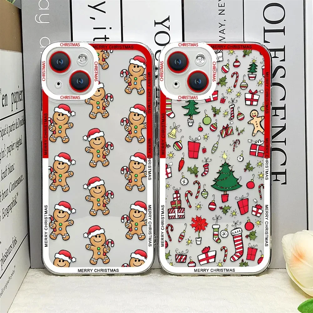 Cute Merry Christmas Phone Case for IPhone 14 7 8 Plus Clear Cover for Iphone 16 15 12 13 11 Pro XS MAX X SE2 Bag New Year Gifts