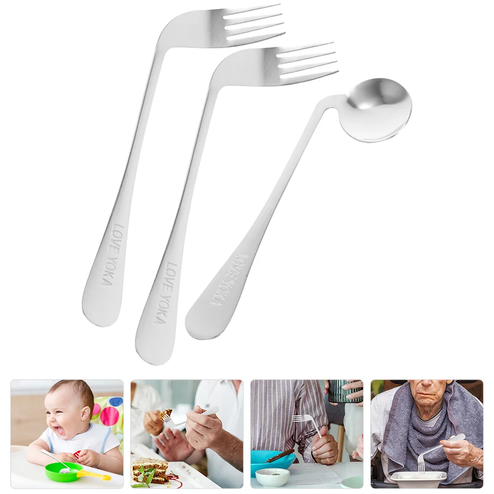 

Elbow Spoon Fork Adaptive Food Plates Toddler Silverware Utensils Angled Old Man Assist Tableware Hand Eating Travel