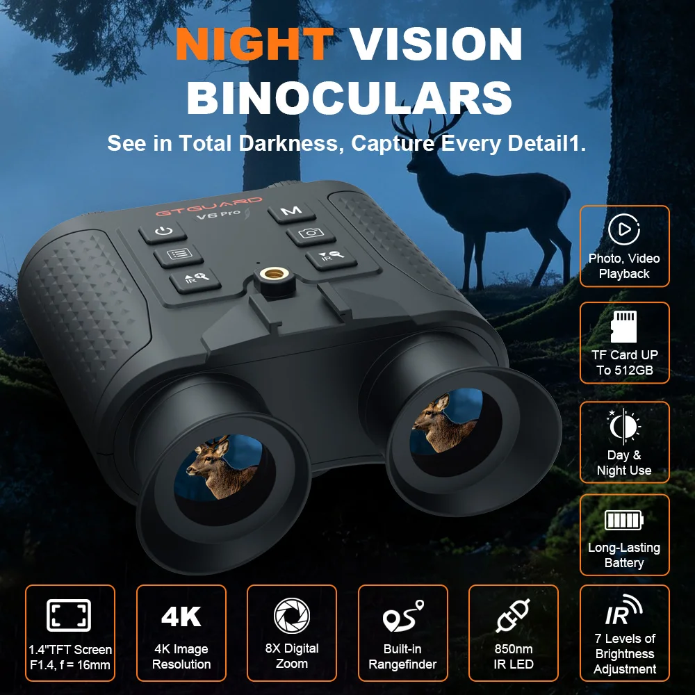 GTMEDIA V6/V6 PRO 4K Infrared Night Vision Binoculars 8X Digital Zoom Night Vision Goggles Telescope Photos & Videos & Playback