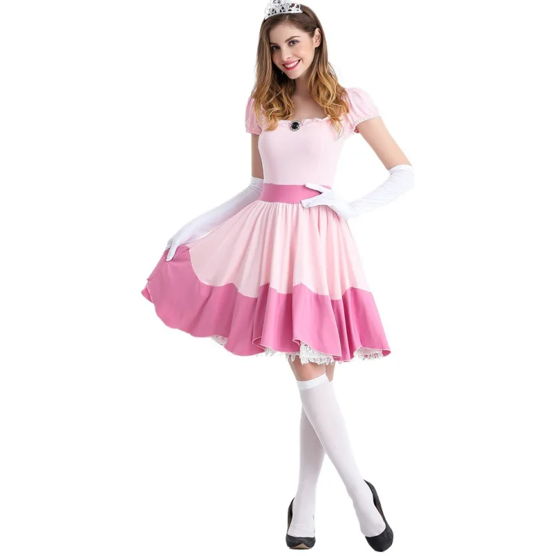 

Adult Fairy Tale Pink Princess Dress Short Sleeve Cosplay Fairy Costume Women Halloween Carnival Party Festival Costume Outfit