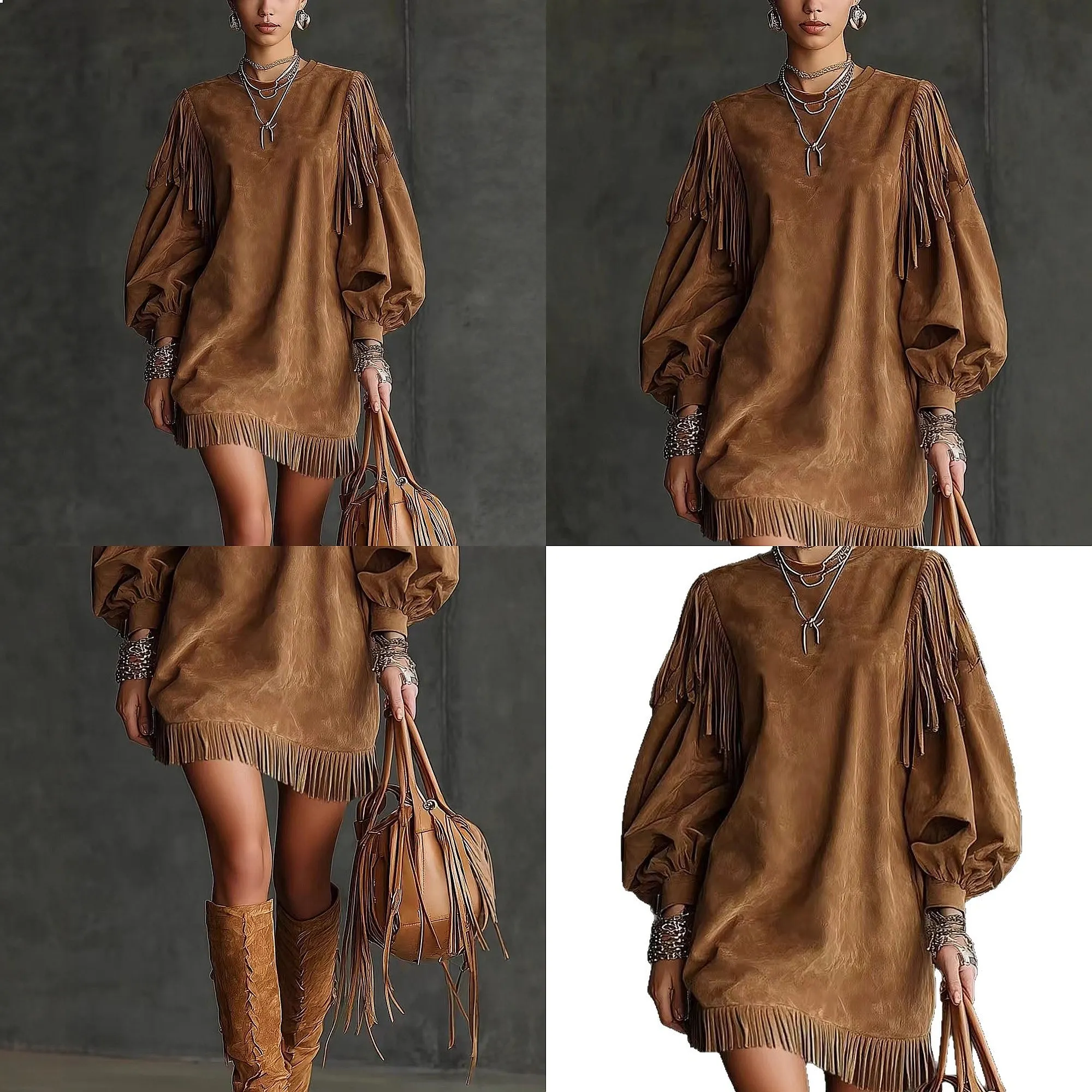 

Casual Loose Long Sleeve Fringe Lantern Sleeve Solid Color Dress Dresses Spring Summer