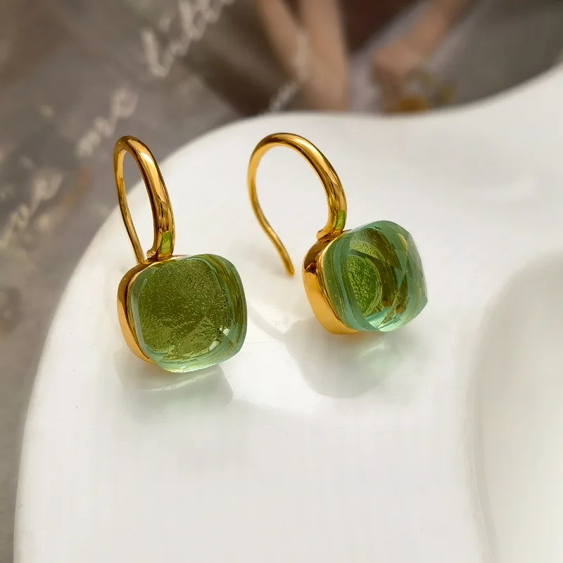 Trendy Jewelry Vintage Temperament Green Color Glass Earrings For Women Female Gifts Simply Design Ear Accessories