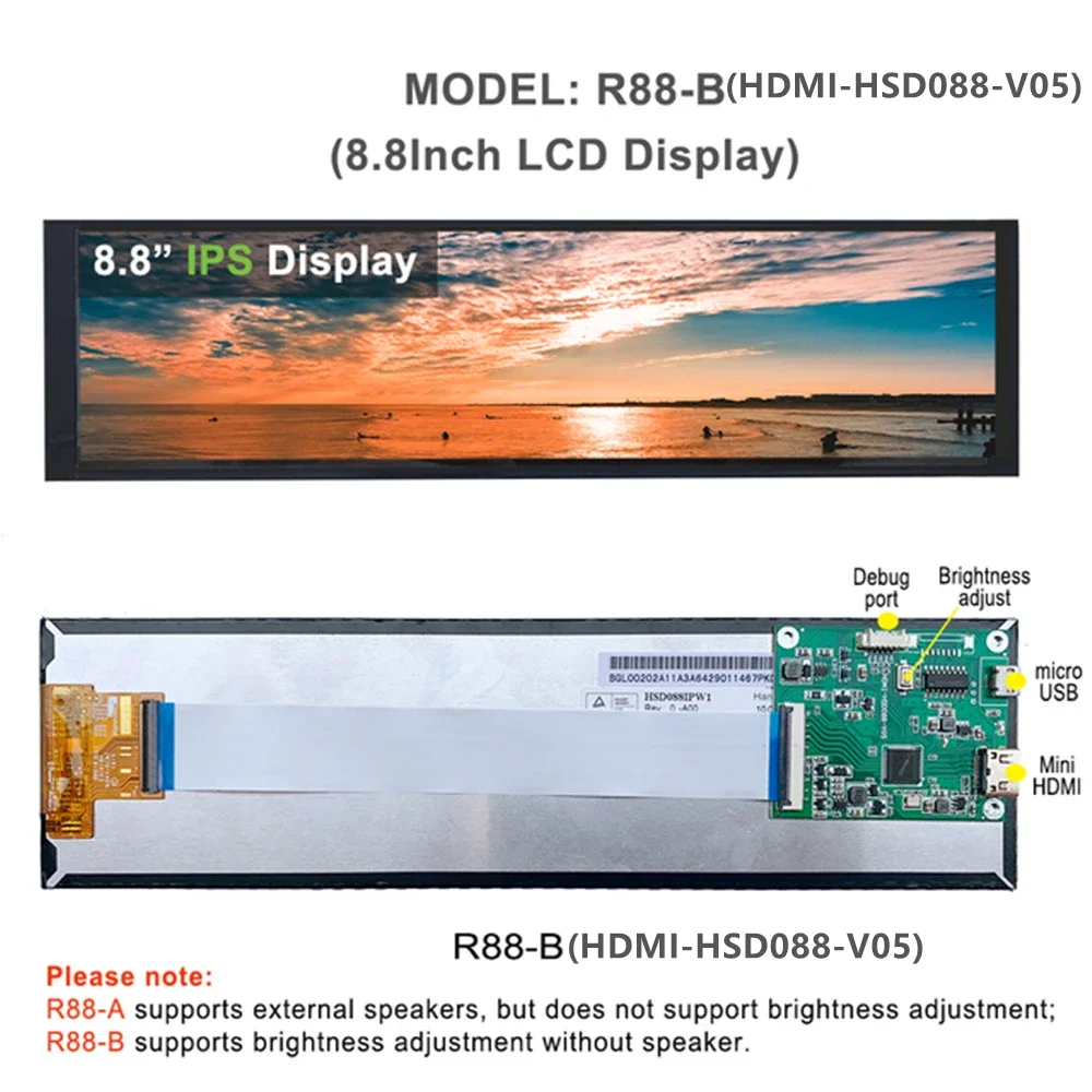 8,8 cala 480x1920 IPS Strip Display USB mini HDMI HD Second LCD Screen Aida64 Monitor Raspberry Pi4 3 2 Windows PC Mac Laptop