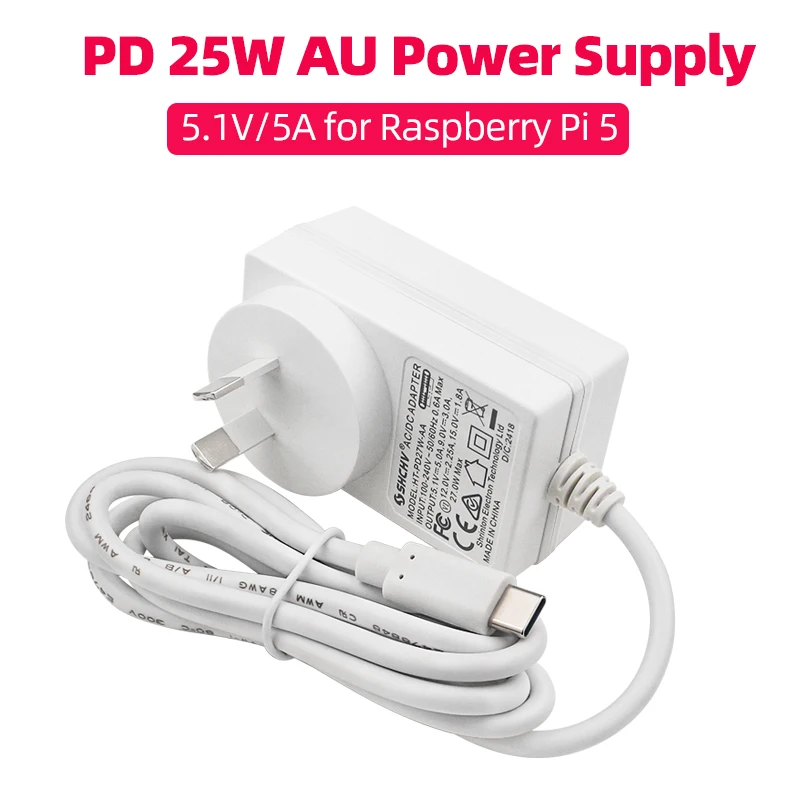 Raspberry Pi 5 Power Supply PD 27W 5.1V 5A AU Plug for Australia New Zealand Power Adapter