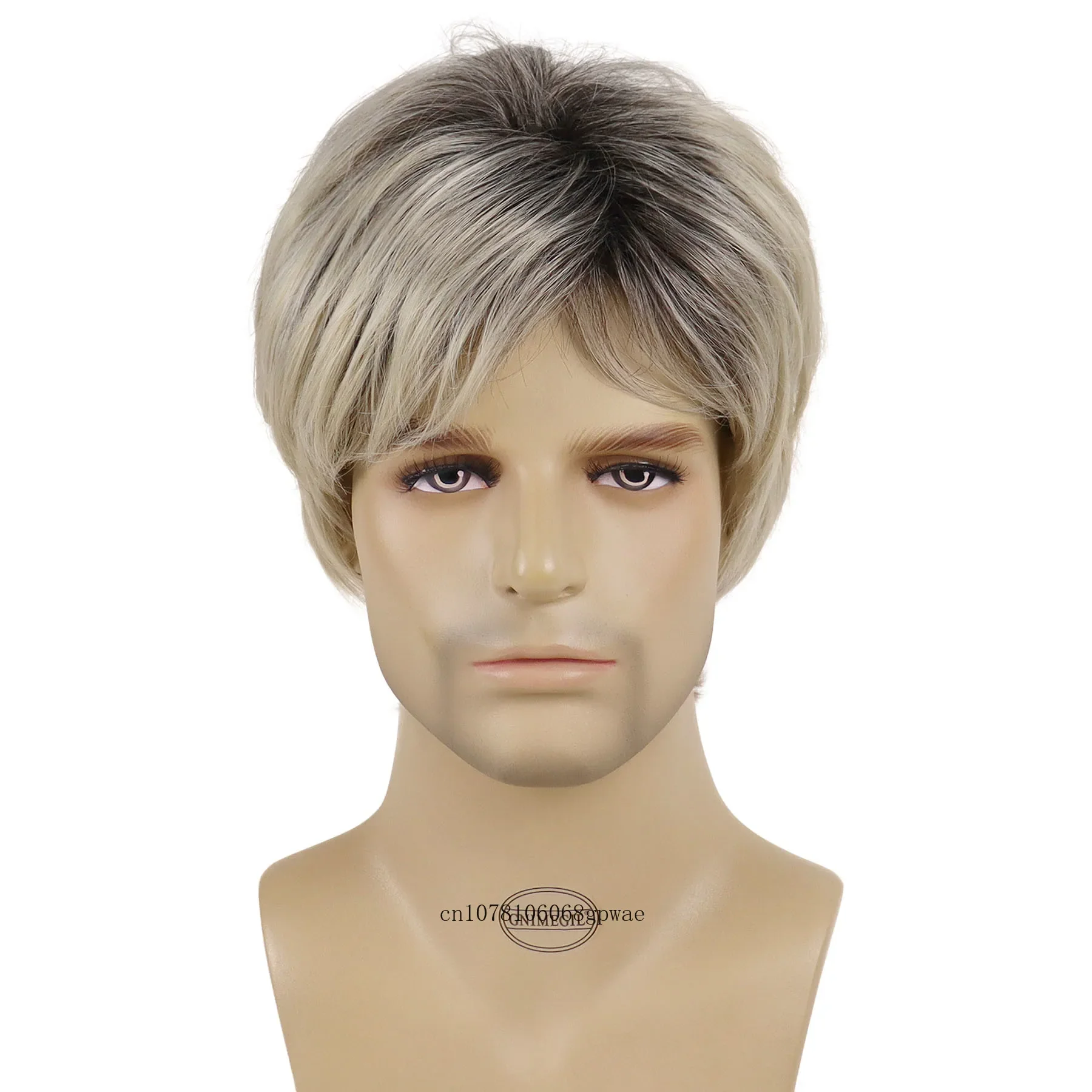 الاصطناعية أومبير أشقر فاتح الباروكات قص الشعر القصير مستقيم الشعر لطيفة المظهر تنفس شعر مستعار الذكور مع الانفجارات اليومية حزب تأثيري