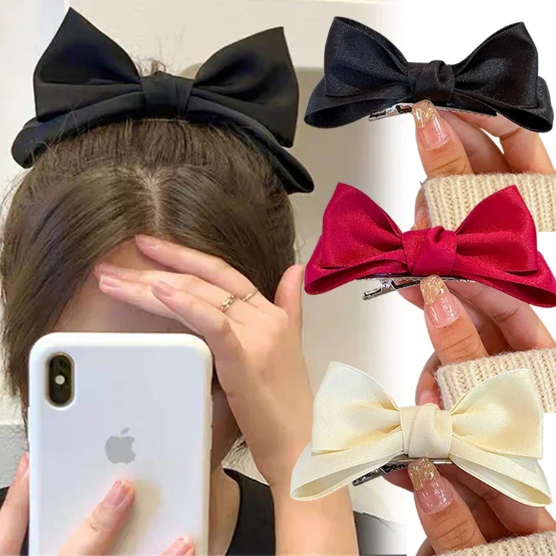 Vintage Black White Ribbon Hair Bows Clip Vintage Bowknot Side Hairpin Cute Girls Barrettes Headdress Hair Accessories for Women