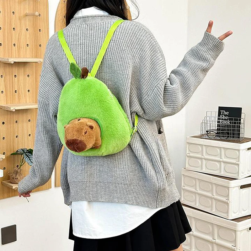 Cartone animato creativo avocado capibara zaino in peluche carino moda capibara sacchetto di peluche borse da scuola per bambini regali di compleanno