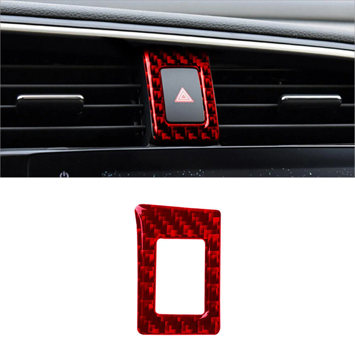 ABS Red Carbon Fiber Warning Light Button Cover Trim Decor Sticker For 10Th Gen 2016 2017 2018 2019(LHD)