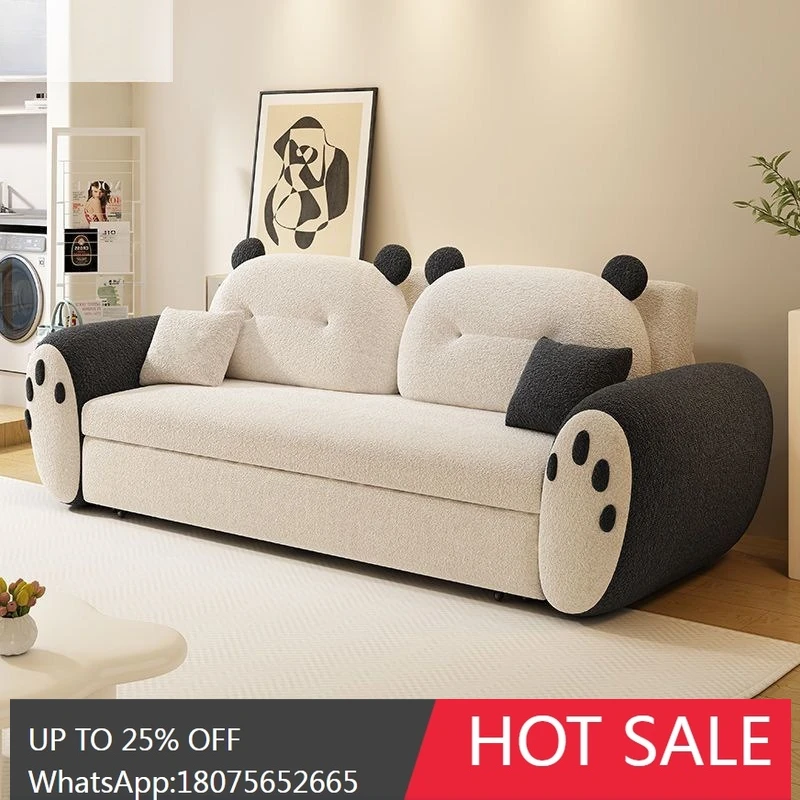 

SGF Sofa Bed Dual-use Cute Multi-functional Lamb Wool Fabric Double Seater Straight Row Sofa