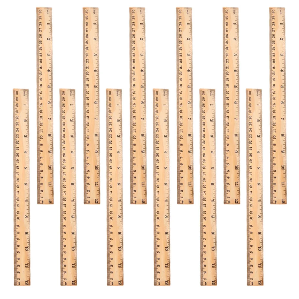 12 Pcs Wooden Ruler Portable Multi-function Student Household Kids Child Straight Supply Accessory