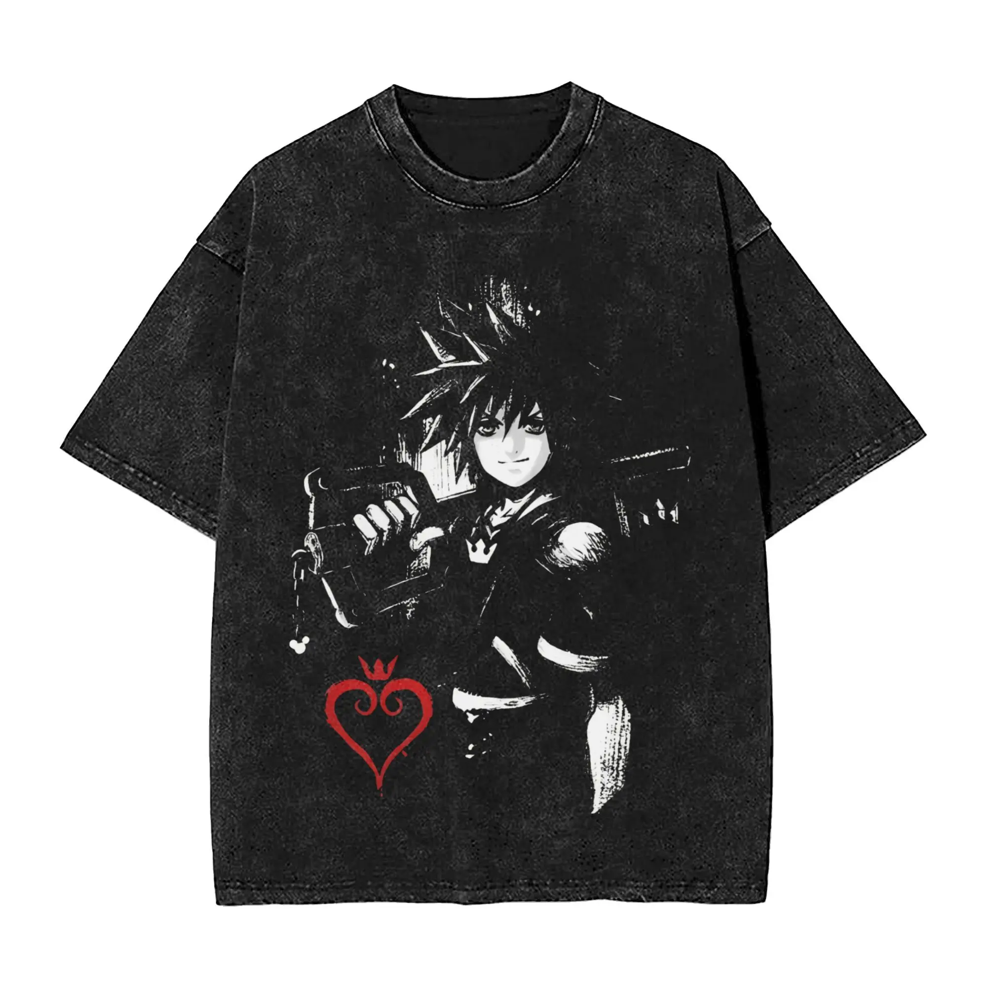 Sora Ink Kingdom Hearts Video Game Key Blade  Washed T Shirt Streetwear T-Shirts Tees for Men Women 100% Cotton Oversize Printed