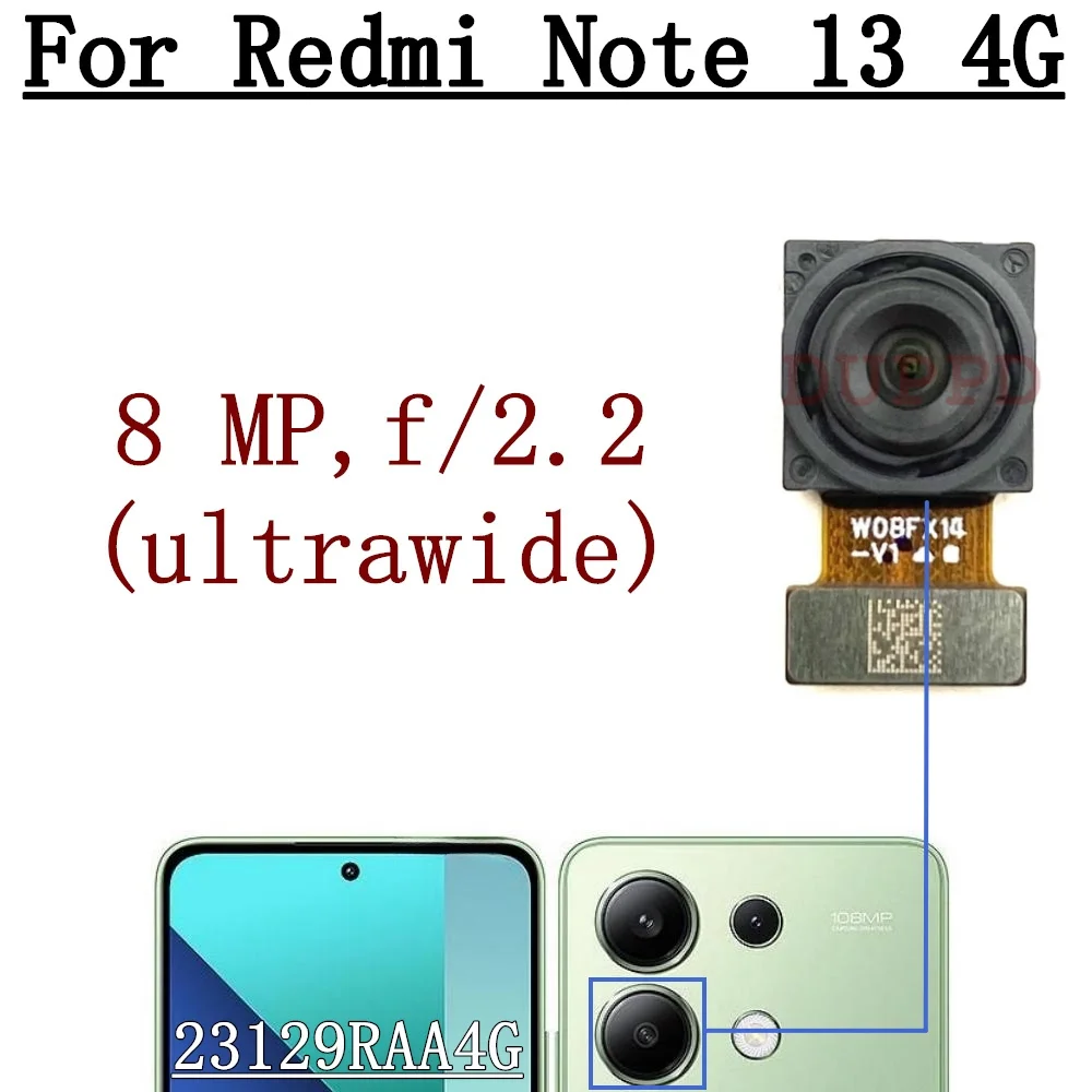 Fotocamera posteriore anteriore per Xiaomi Redmi Note 13 Note13 4G Selfie frontale rivolto verso il retro cavo flessibile del modulo della