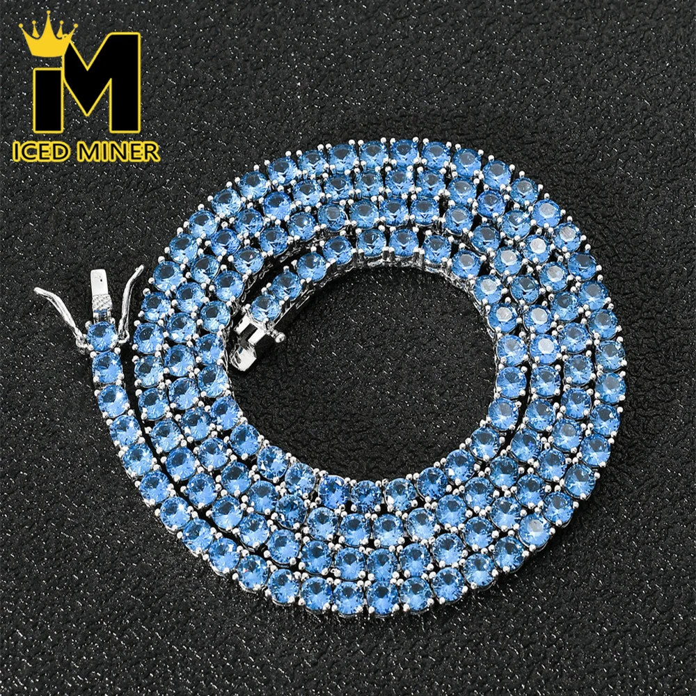 

Icedminer 4mm Light Blue Zircon Iced Out Tennis Link Chain Necklaces for Men Women Hip Hop Jewelry Free Shipping