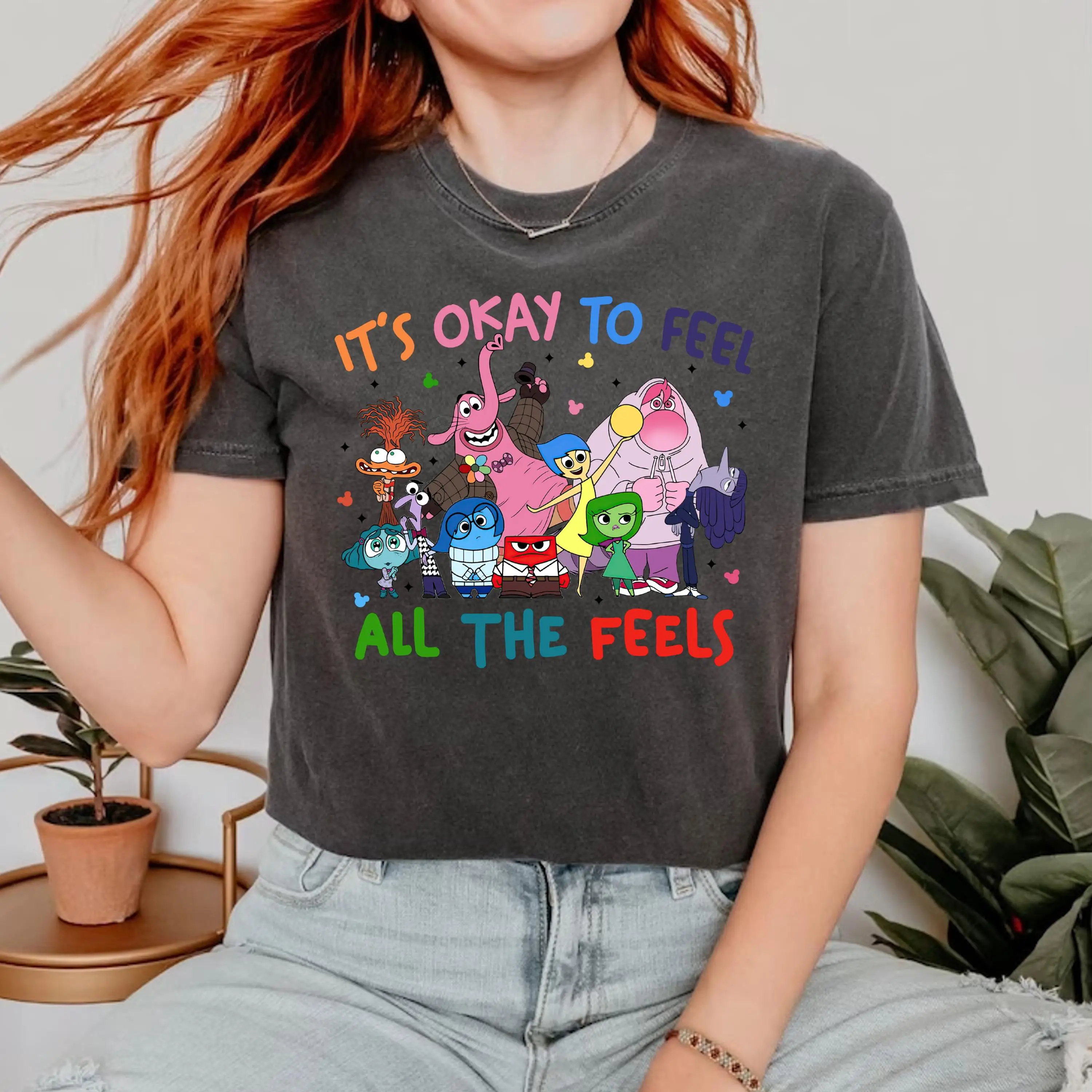 ديزني داخل خارج حسنًا قميص صيفي بأكمام قصيرة للنساء الصديقات تي شيرت رجالي عصري وغير رسمي متعدد الاستخدامات