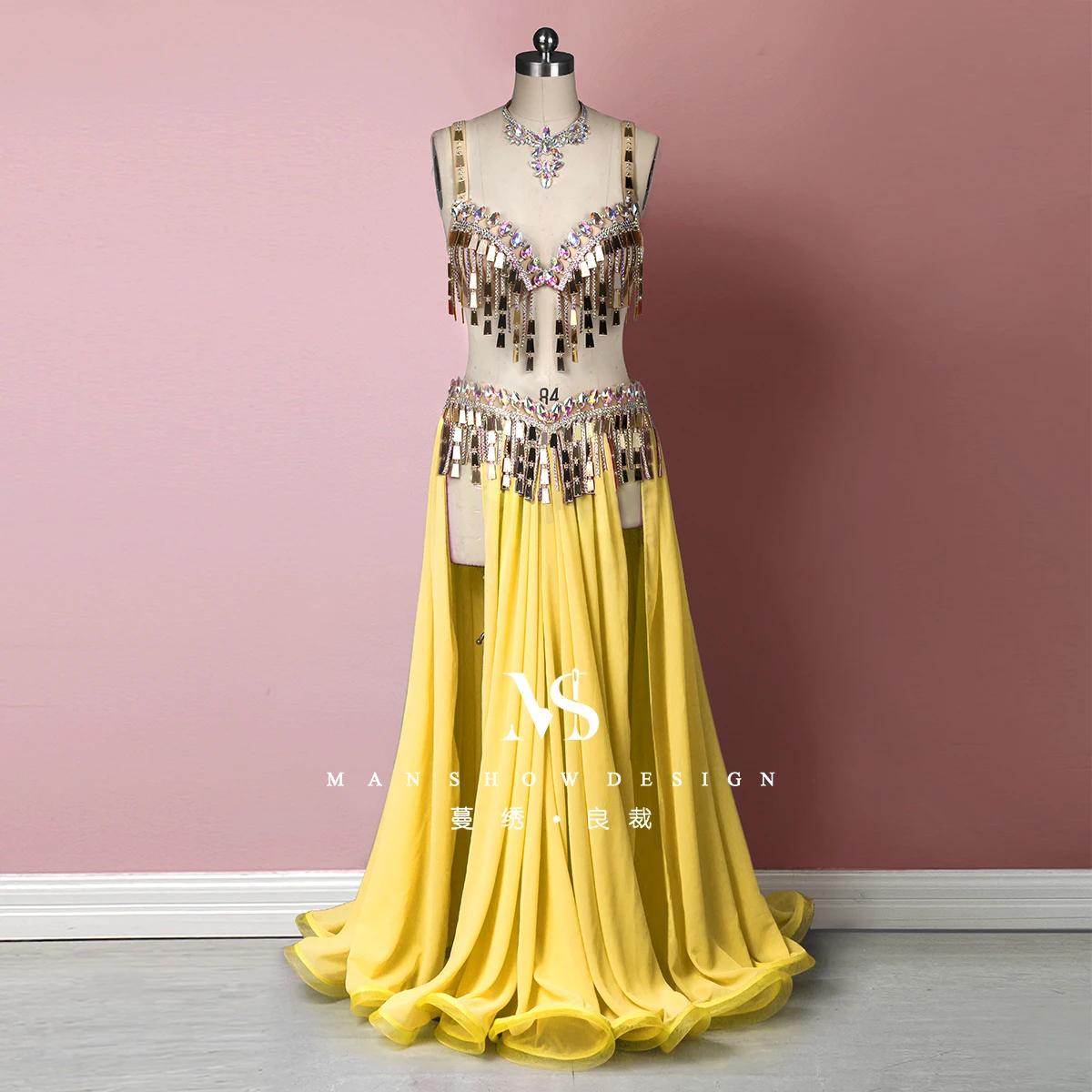 Customized Belly Dance Costume Women's New Oriental Dance Performance Costume Shining Mirror Tassel Opening Dance Competition